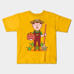 Cut Farmer Cartoon Kids T-Shirt